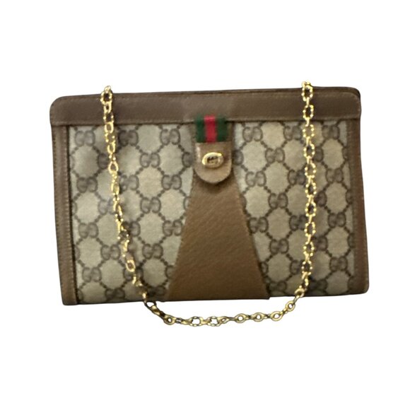 Converted GUCCI Vintage GG Sherry Line PVC Leather Green & Red Clutch Bag - Picture 12 of 12